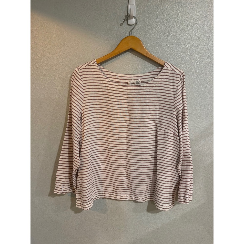 Artisan NY Linen Striped Top Womens XL Long Sleeve Relaxed 100% Linen